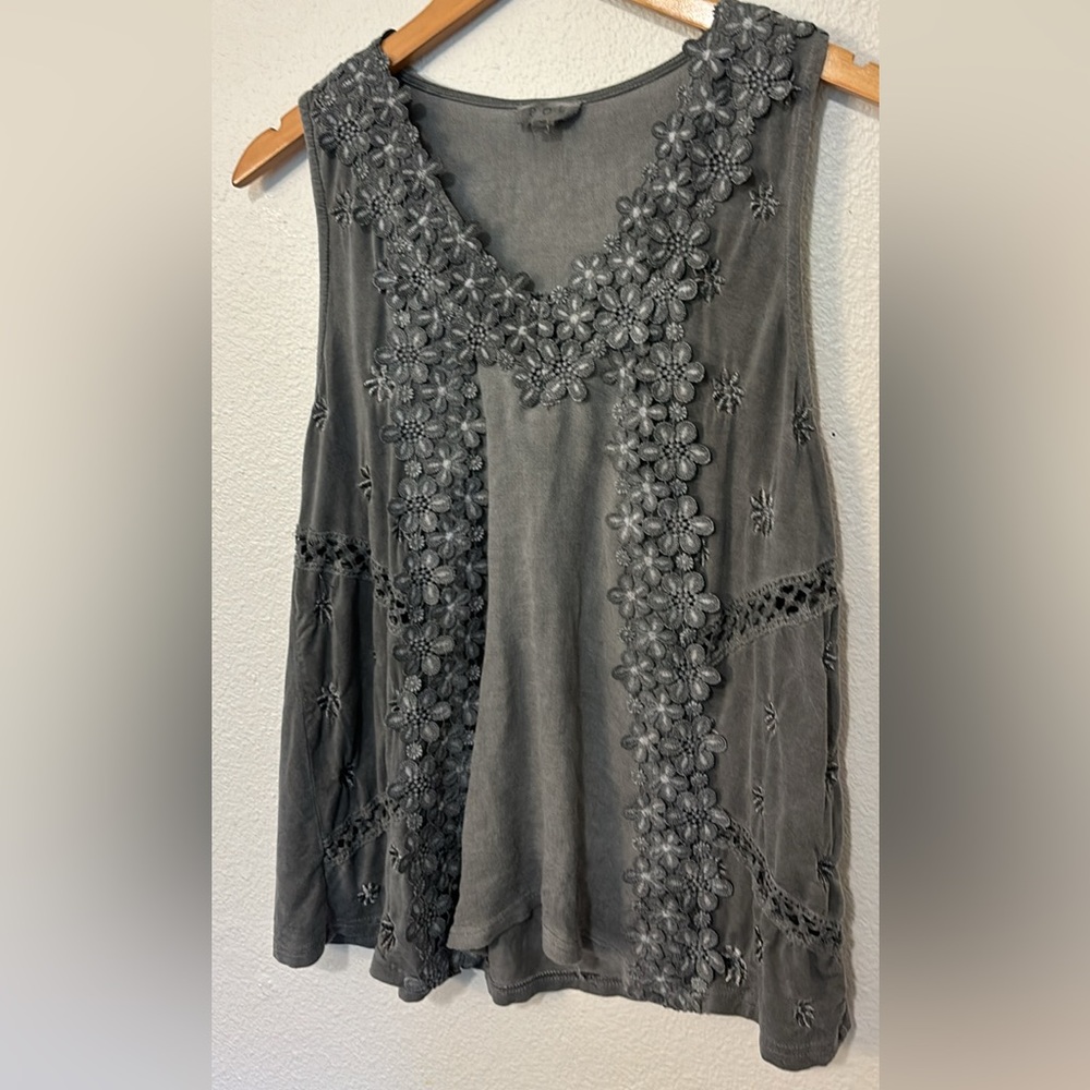 Pol gray washed floral blouse.
